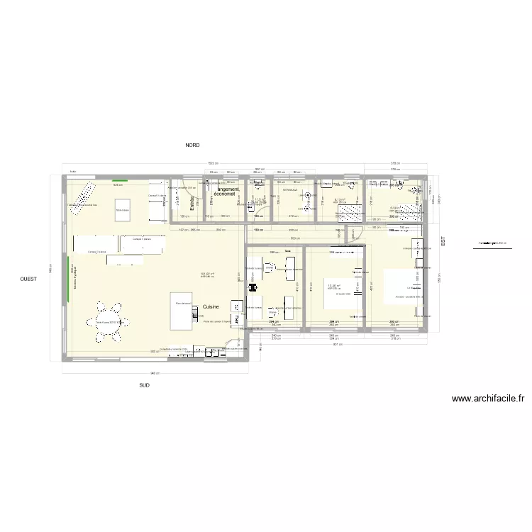 Maison 1 niveau 173 M2 ext. int 144.3 chambres c&ocirc;t&eacute; est. Plan de 
