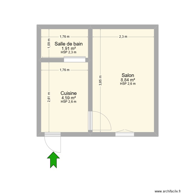 159 bellevue. Plan de 3 pièces et 15 m2