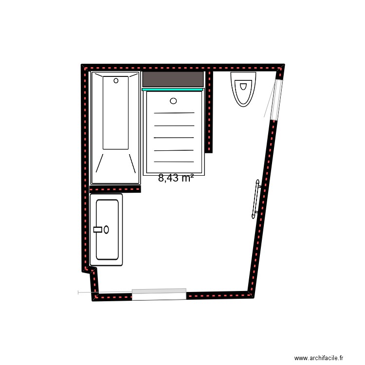 SdB Rdc. Plan de 1 pièce et 8 m2