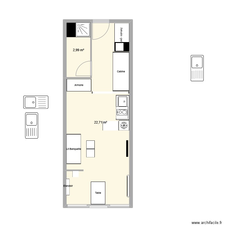 Carnon Omahas 3. Plan de 2 pièces et 26 m2