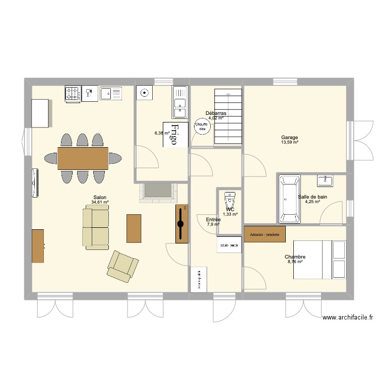 RDC maison St martial. Plan de 8 pièces et 81 m2