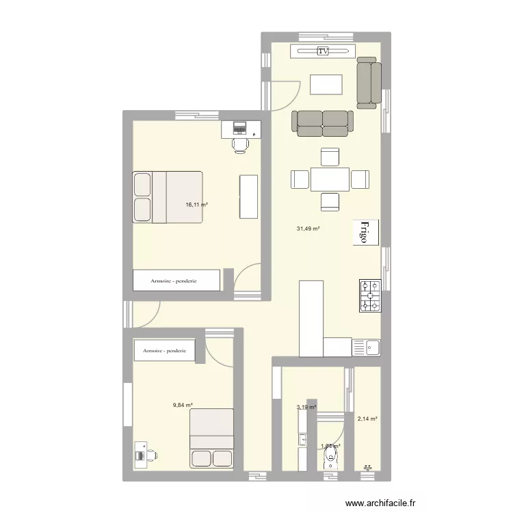 CASA E REC. Plan de 6 Pièces et 64 m²