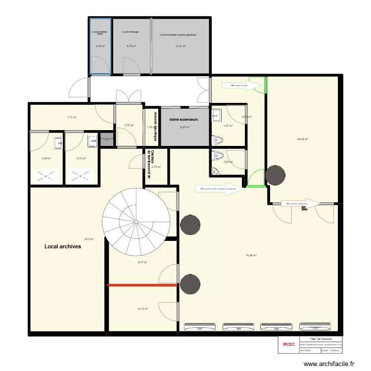 Modification distribution portes amphi - 1. Plan de 
