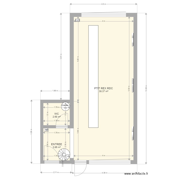 PTIT REX CAFE. Plan de 3 pièces et 45 m2