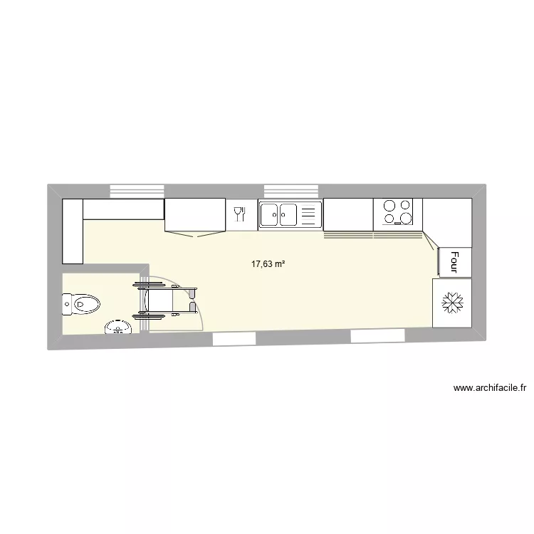 Cuisine. Plan de 1  et 18 m²
