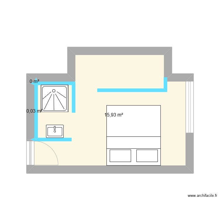 Futur Chambre Aurélie & Alex. Plan de 3 pièces et 16 m2