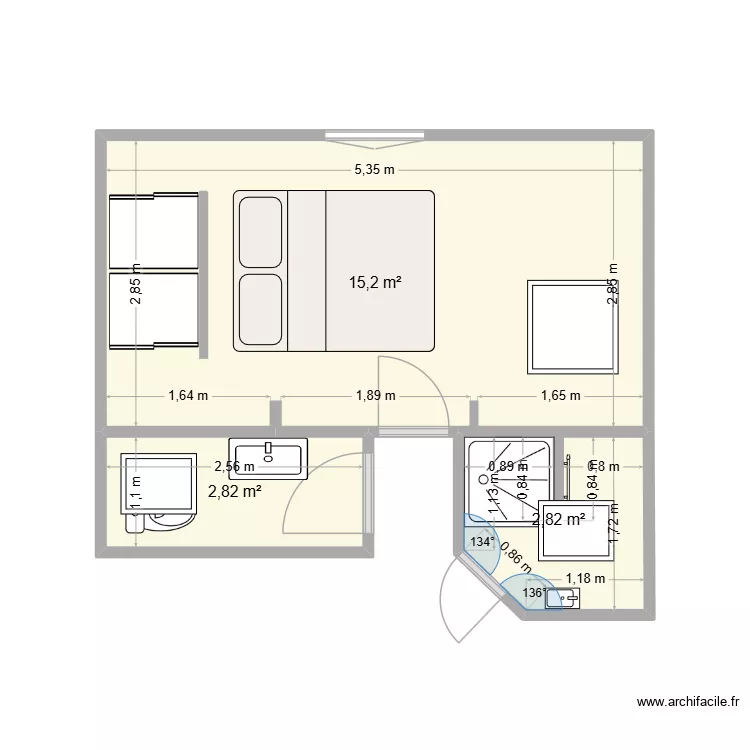 etage. Plan de 3 Pièces et 21 m²