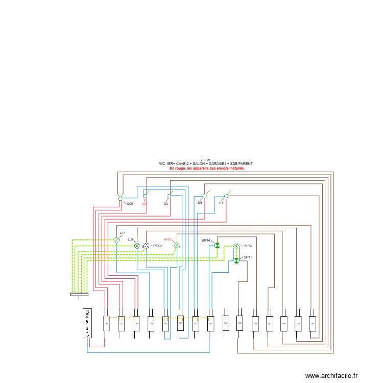 double/simple allumage 7  lum  WC 1ER+ CAVE 2 + SALON + GARAGE1 + SDB PARENT. Plan de 0 pièce et 0 m2