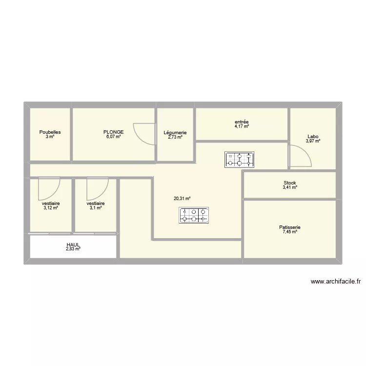 Cuisine. Plan de 11  et 60 m²