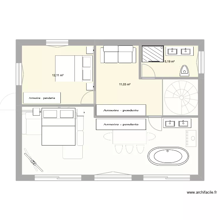 Chalet 75 M2. Plan de 6  et 92 m²