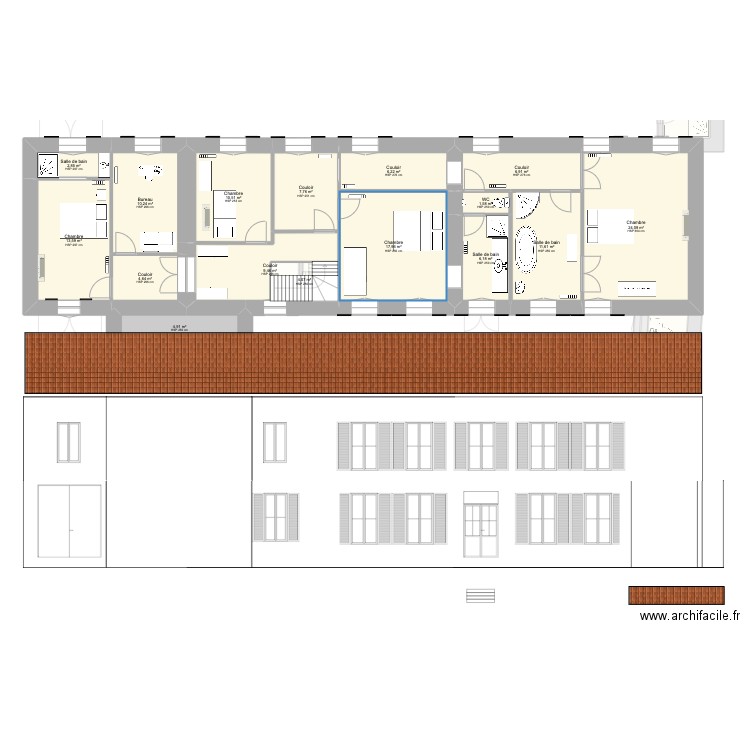Thomery facade. Plan de 28 pièces et 298 m2