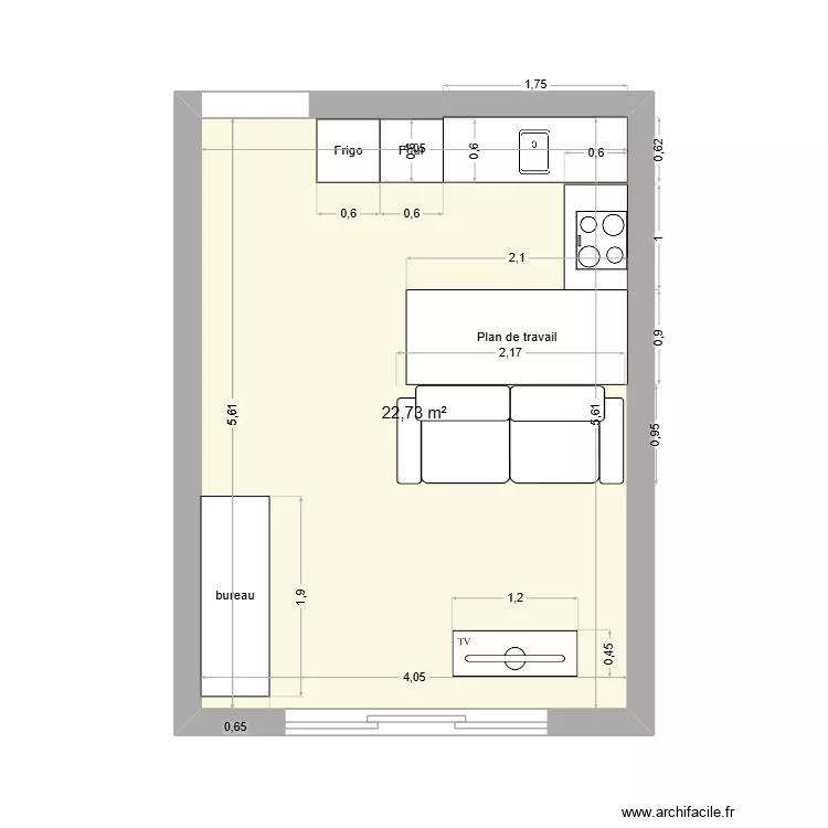 SALON. Plan de 1  et 23 m²