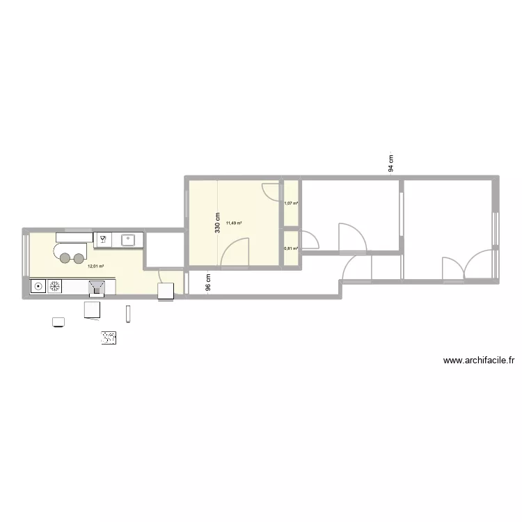 RDC 3e meublé. Plan de 4 Pièces et 25 m² RDC 3e meublé. Plan de 4 Pièces et 25 m²