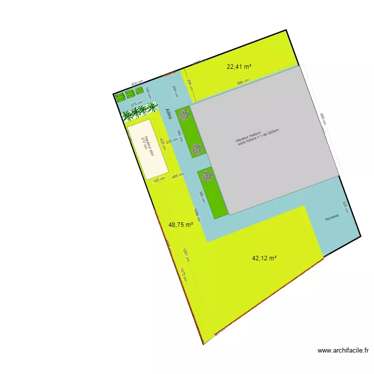 Implantation cabane jardin . Plan de 