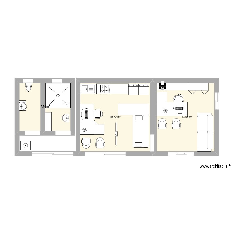 phase 2025 bureau. Plan de 3 pièces et 37 m2