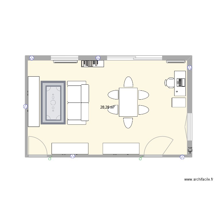 salon. Plan de 1 pièce et 28 m2