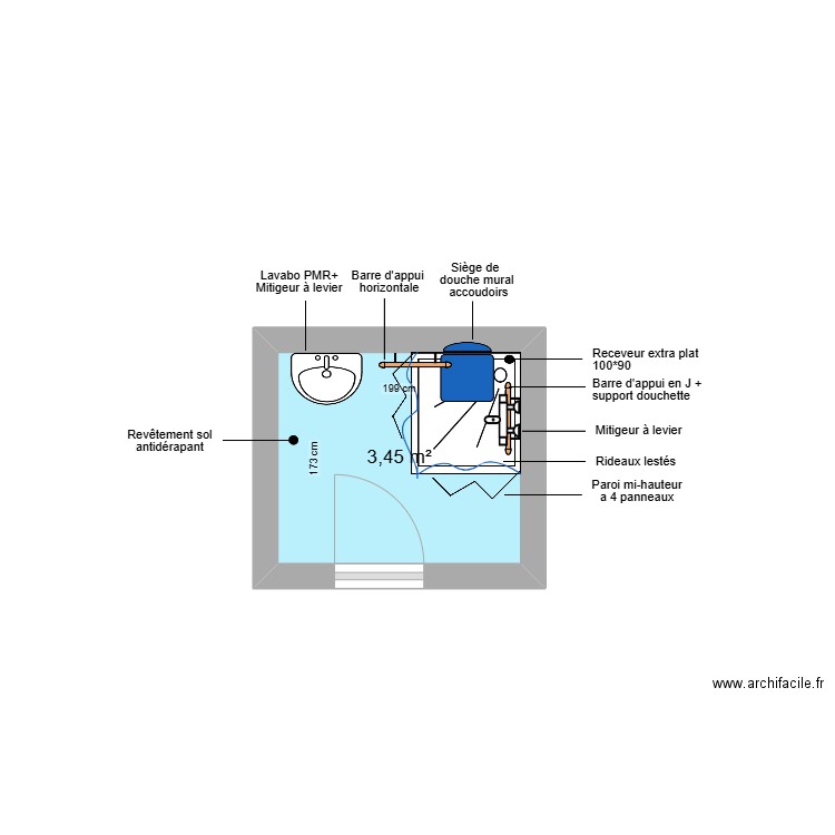 Projet SAMBOU. Plan de 1 pièce et 3 m2