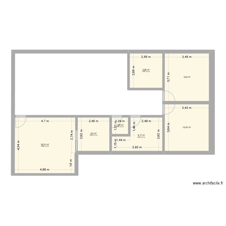 Plan test. Plan de 7 pièces et 69 m2