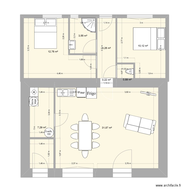 logement 1. Plan de 8 pièces et 71 m2