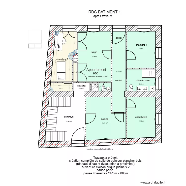RDC B&acirc;timent 1 + am&eacute;nagement T4. Plan de 