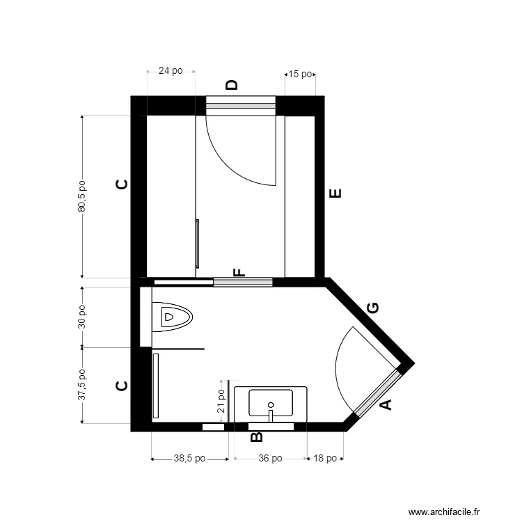 guilbault vide. Plan de 2 pièces et 9 m²