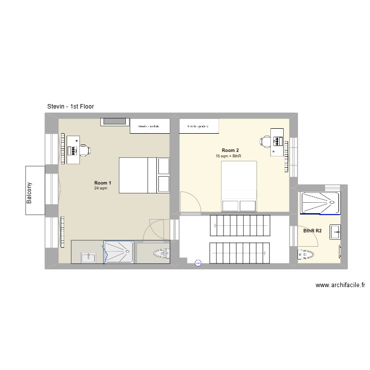 STEVIN B  version house map. Plan de 24 pièces et 272 m2