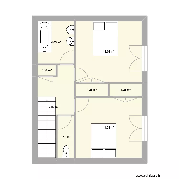 &eacute;tage la perch&eacute;e T2. Plan de 8  et 41 m²