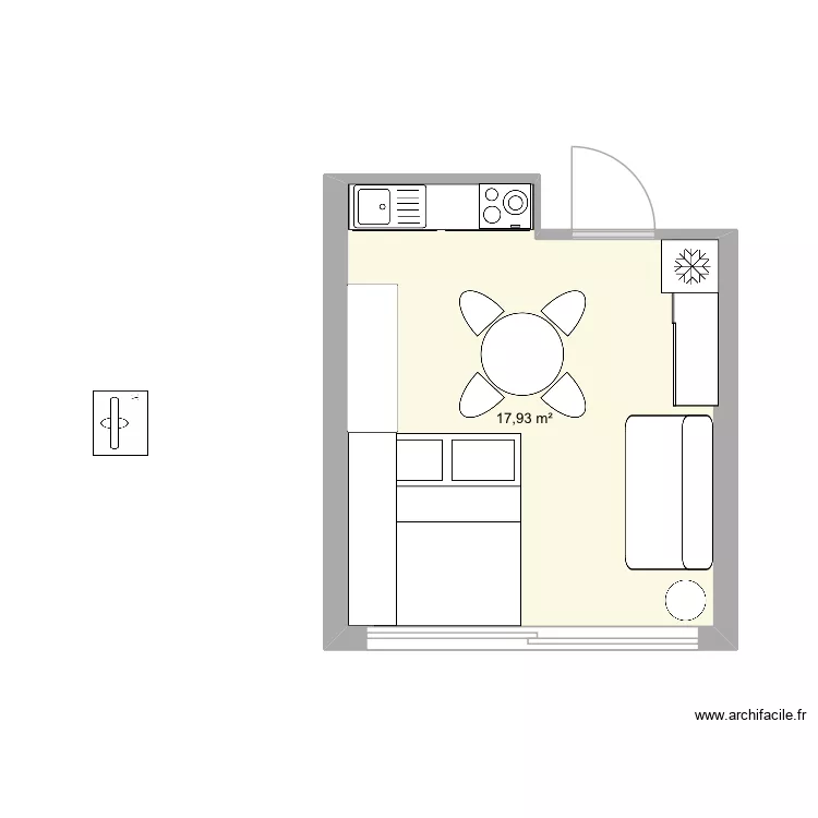 Studio. Plan de 1 et 18 m² Studio. Plan de 1 et 18 m²