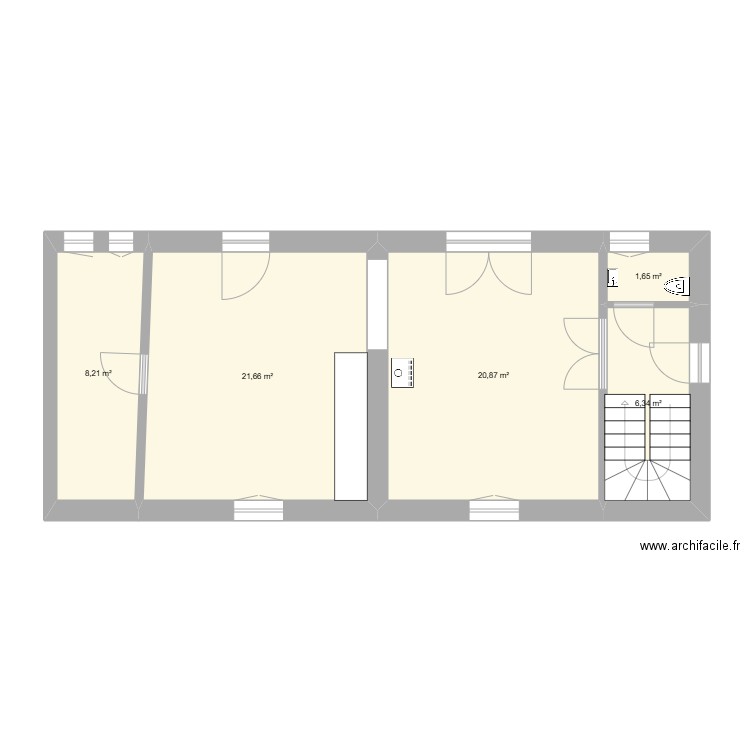 PLAN RDC. Plan de 5 pièces et 59 m2