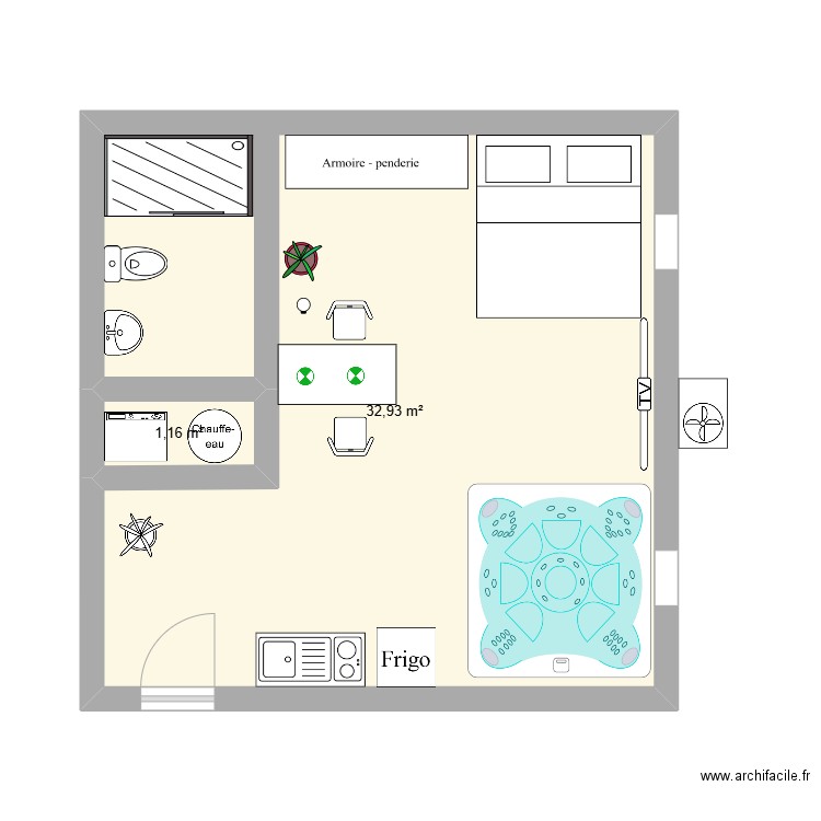 Draft Plan LCD. Plan de 2 pièces et 34 m2