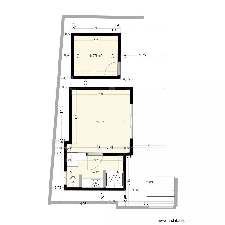 Villa 2 - Lantai 1 - Kedungu - Bagunan V2. Plan de 3  et 28 m²
