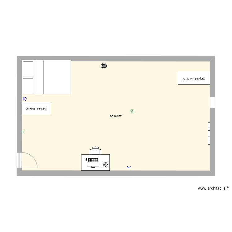 ma chanbre. Plan de 1 pièce et 55 m2