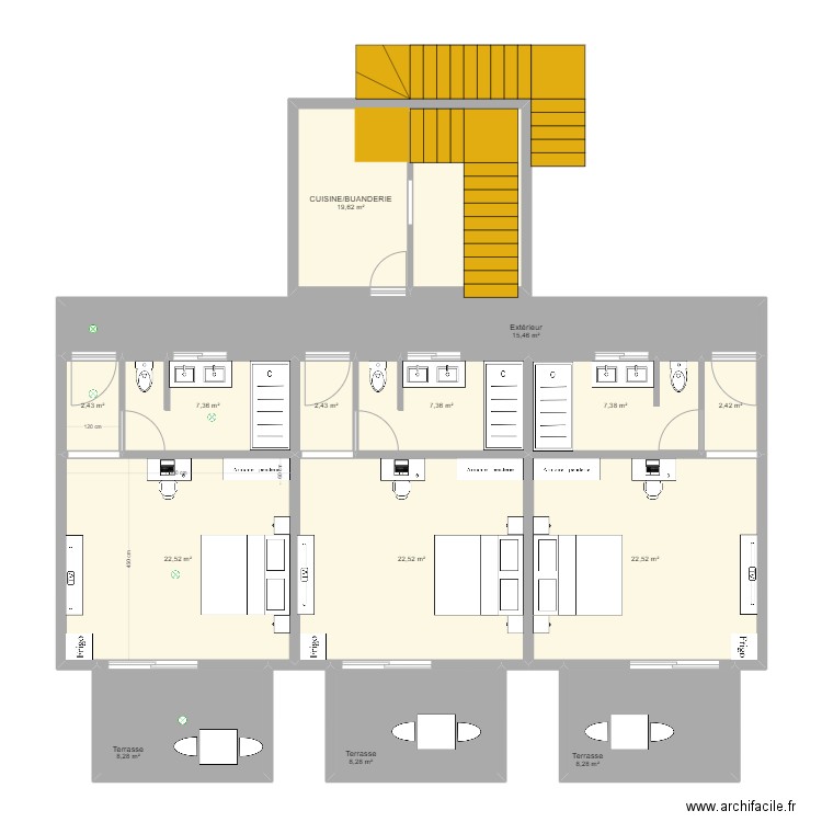 Etage Nosy Be V5. Plan de 14 pièces et 157 m2