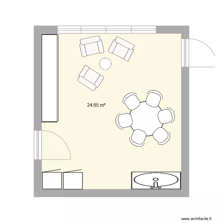salle de pause. Plan de 1  et 25 m²
