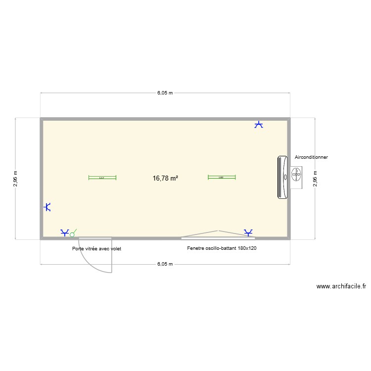 P V. Plan de 1 pièce et 17 m2