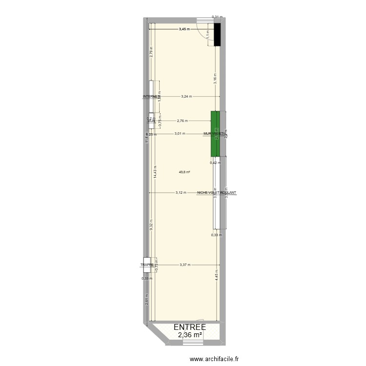 LOCAL TOULON. Plan de 2 pièces et 52 m2