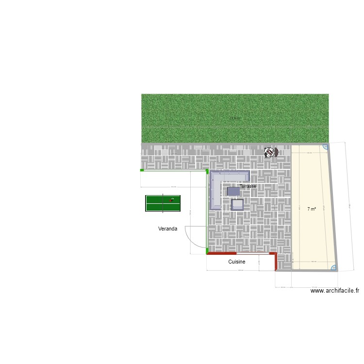 Terrase. Plan de 1 pièce et 7 m2