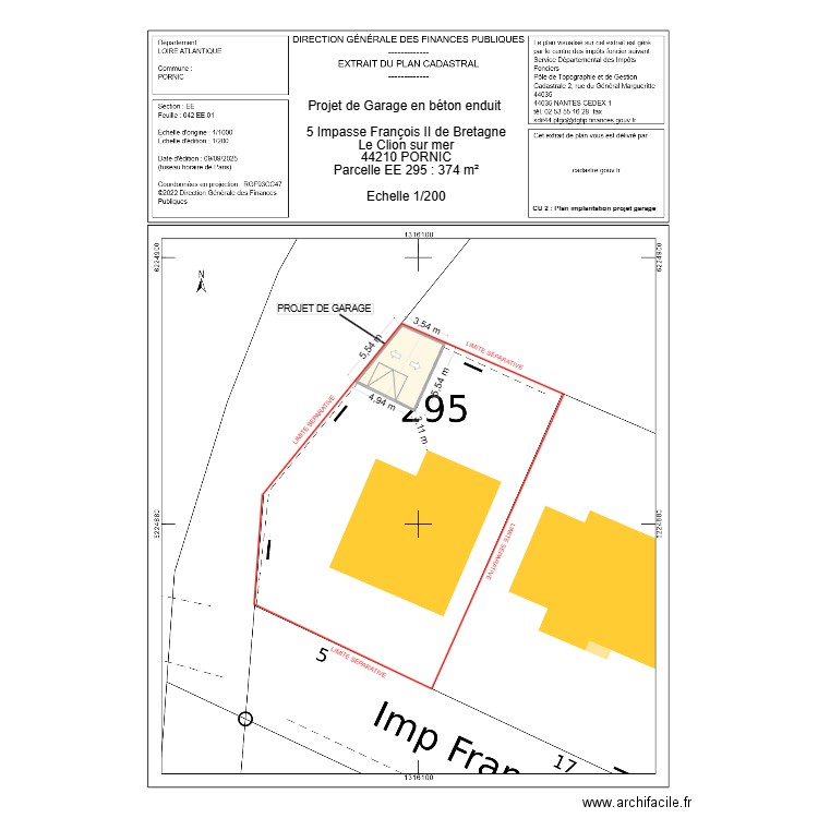 CU 2: Implantation garage. Plan de 1 pièce et 22 m2