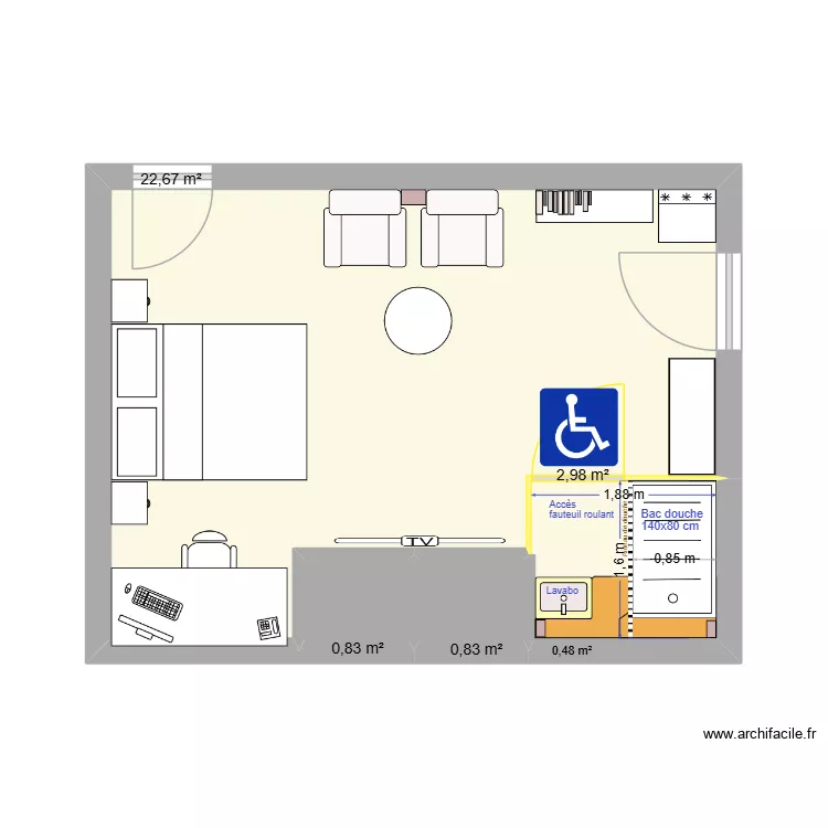 chambre Eliane 05. Plan de 4  et 27 m²