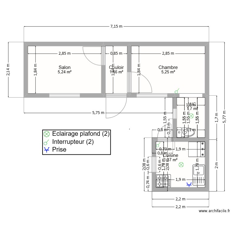 dernière. Plan de 5 pièces et 17 m2