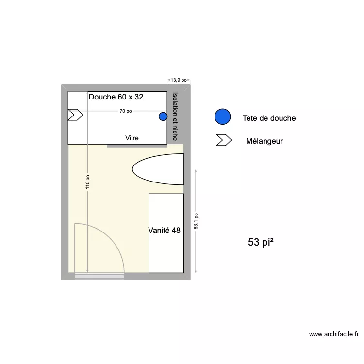 salle de bain7.0. Plan de 1  et 5 m²