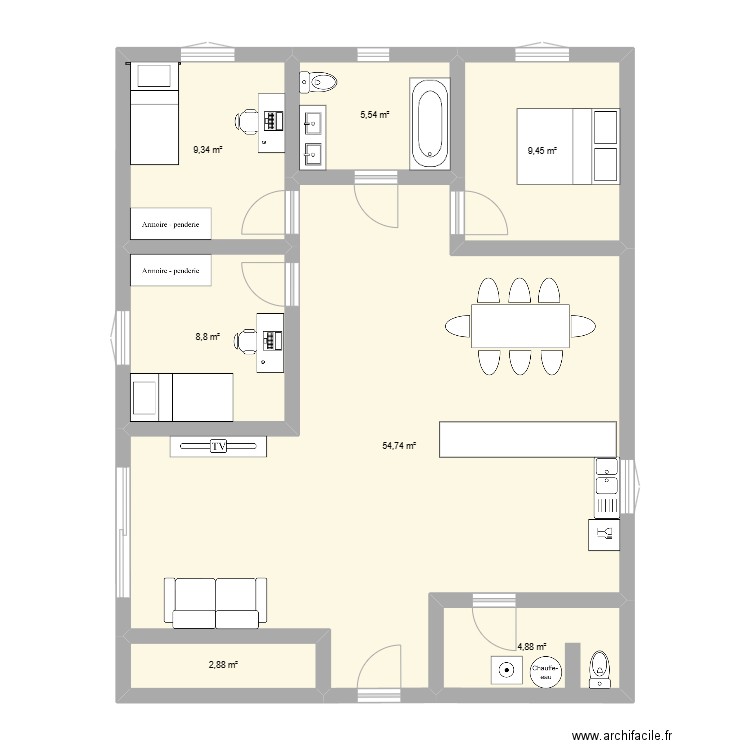 maison V2. Plan de 7 pièces et 96 m2