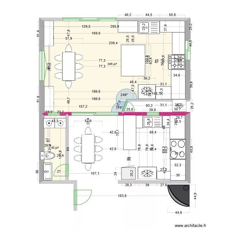 R&eacute;novations cuisine 2. Plan de 2 pièces et 36 m²