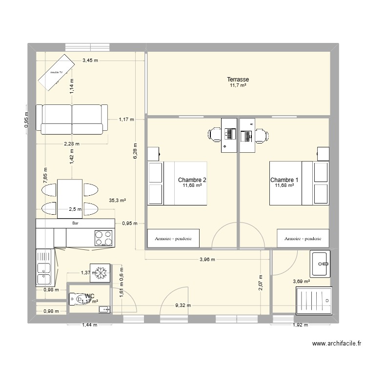 Appartement Clos Montabo 2. Plan de 6 pièces et 75 m2