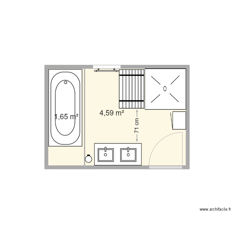 SDB INIT. Plan de 2 pièces et 6 m2