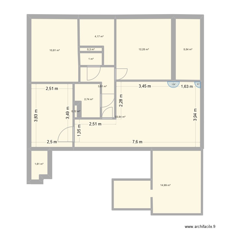 appart. Plan de 12 pièces et 91 m2
