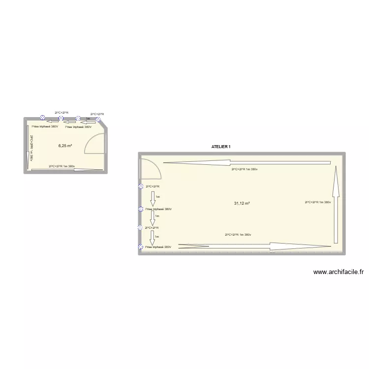 Atelier1 et 2. Plan de 2  et 37 m²