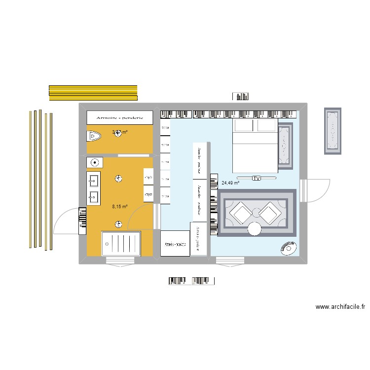 CHAMBRE SUITE 2. Plan de 3 pièces et 36 m2