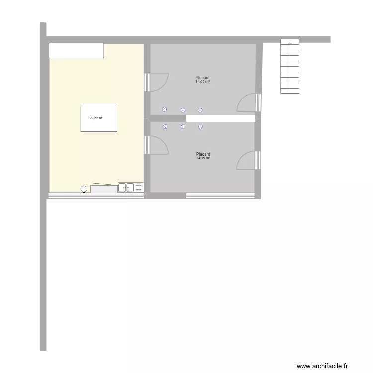 Rez-de-chauss&eacute;e. Plan de 3 Pièces et 56 m²