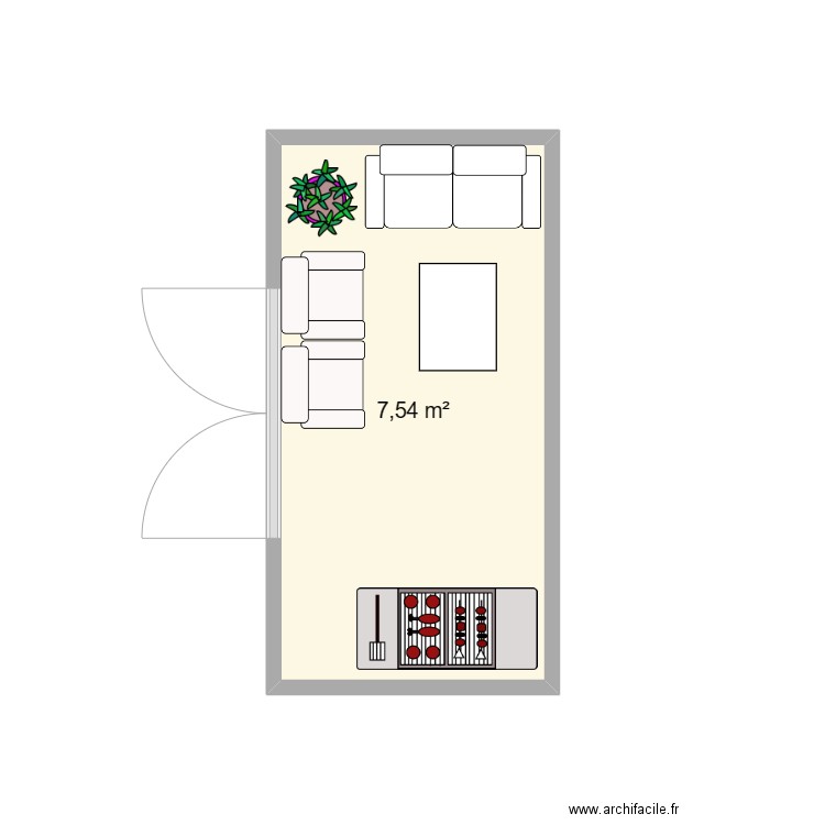 balco. Plan de 1 pièce et 8 m2